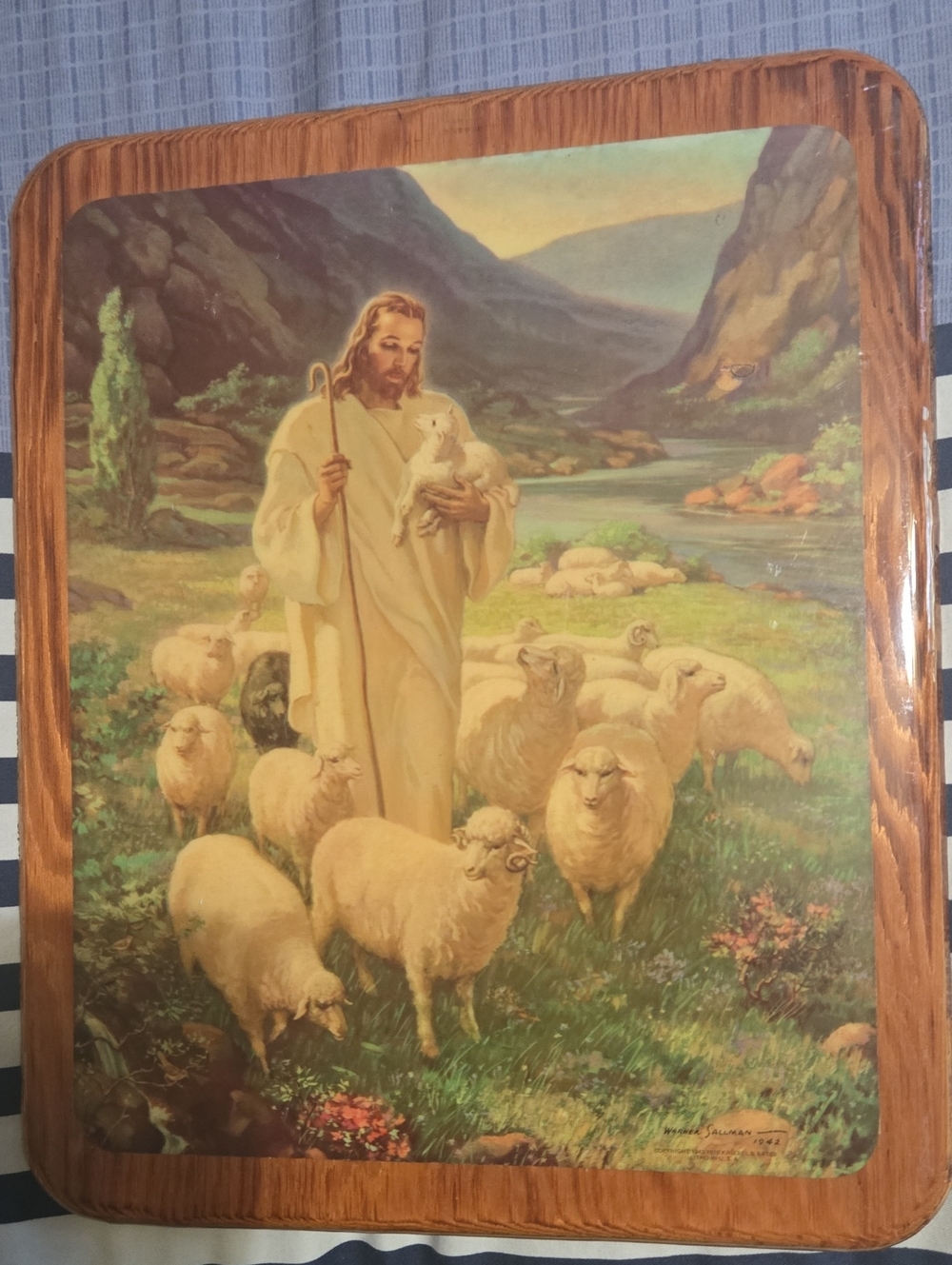 Vintage 1942 Sallman The Good Shepherd Wooden Plaque
